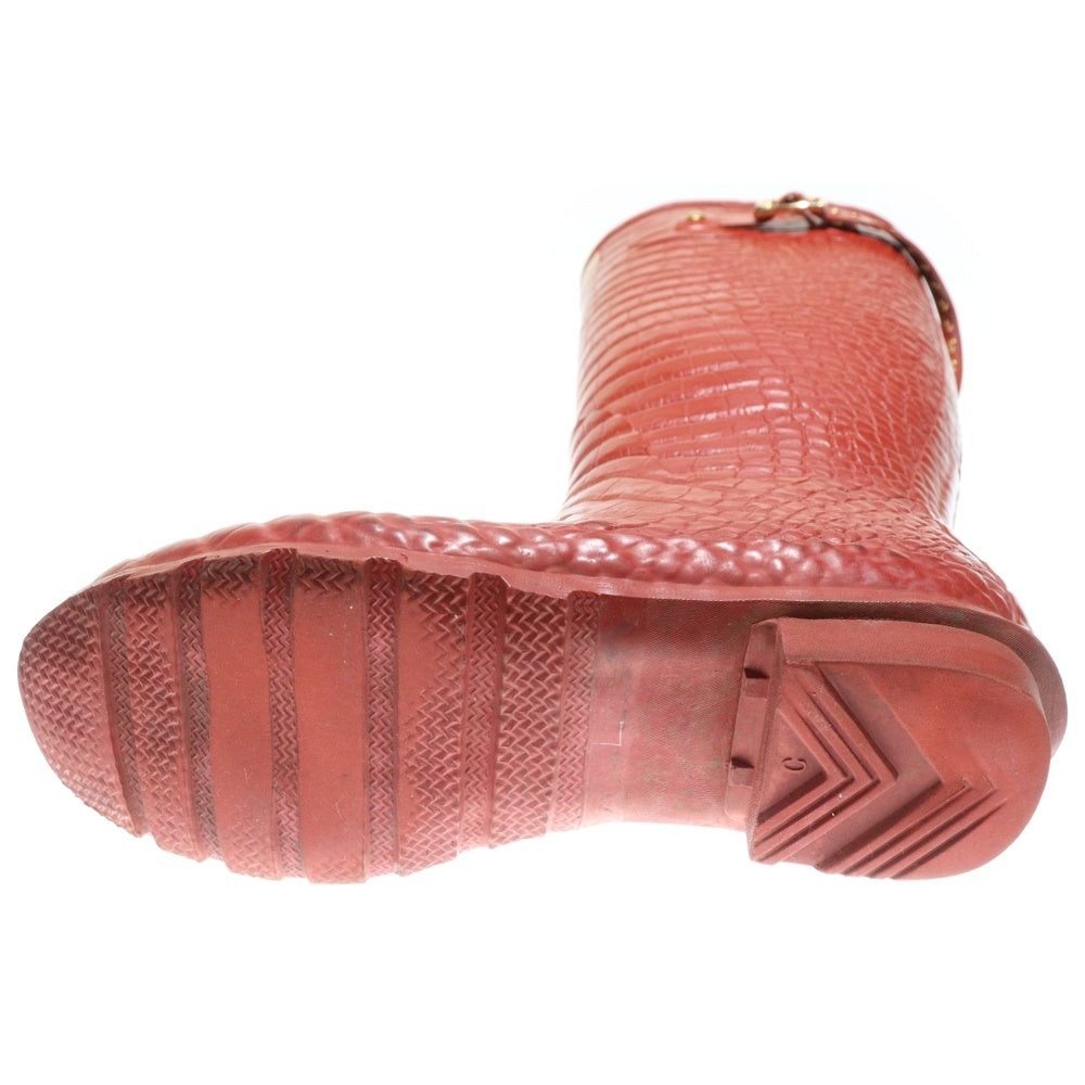 HUNTER(ハンター) ×Jimmy Choo 型押し ロング レインブーツ レッド レディース