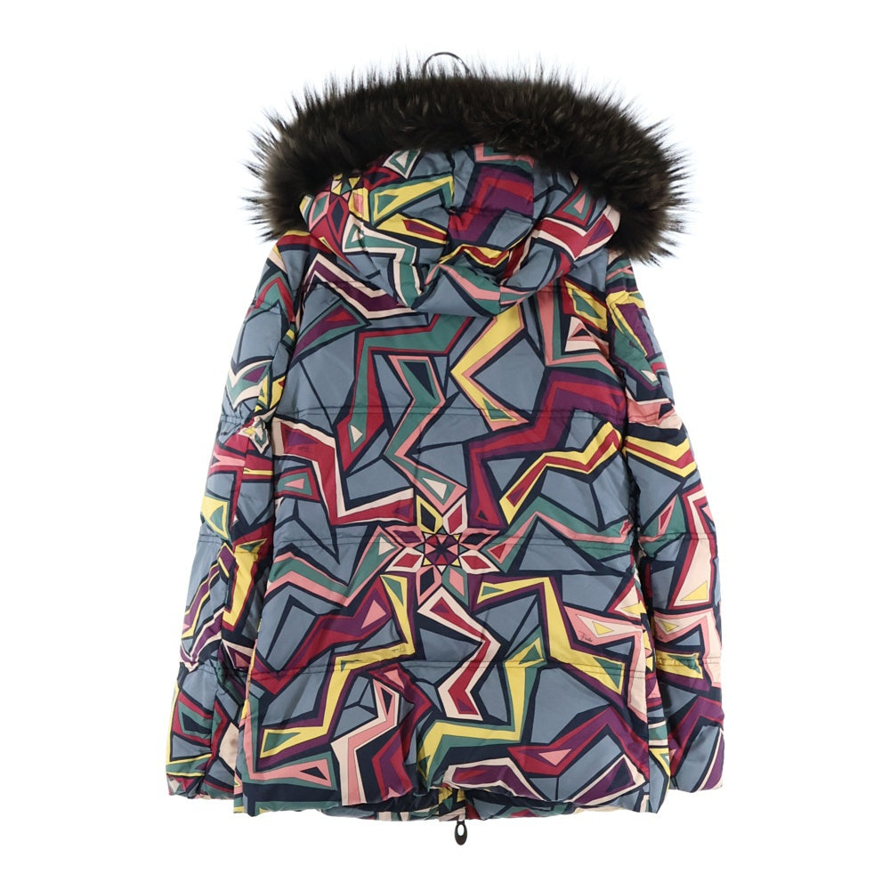 EMILIO PUCCI(エミリオプッチ) 総柄 ナイロン ファーフーデッド ダウンジャケット マルチ レディース 96YB03