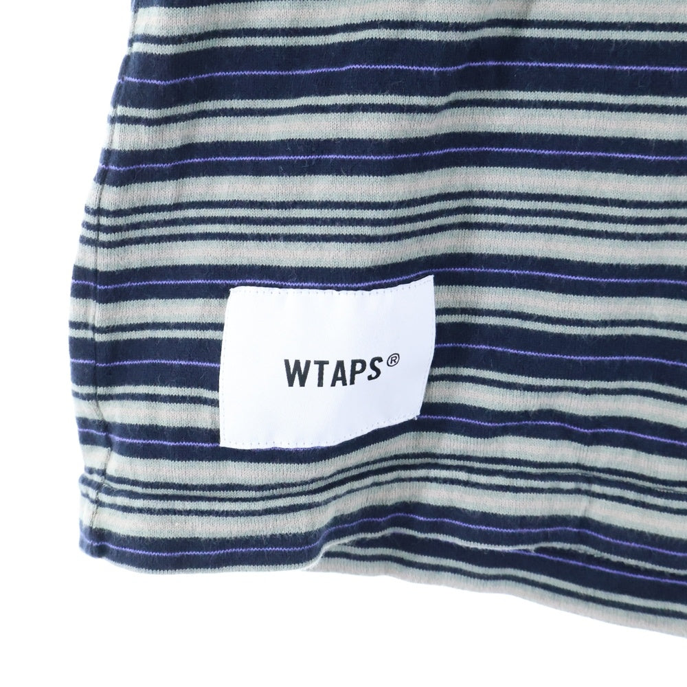 WTAPS(ダブルタップス) 25SS ロゴパッチ ボーダー クルーネック半袖Tシャツ カットソー ネイビー/グレー 251ATDT-CSM22