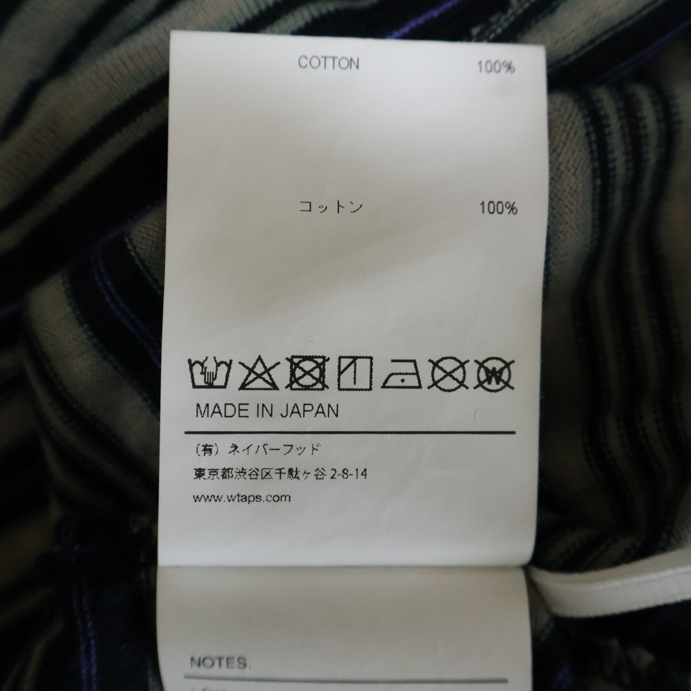 WTAPS(ダブルタップス) 25SS ロゴパッチ ボーダー クルーネック半袖Tシャツ カットソー ネイビー/グレー 251ATDT-CSM22