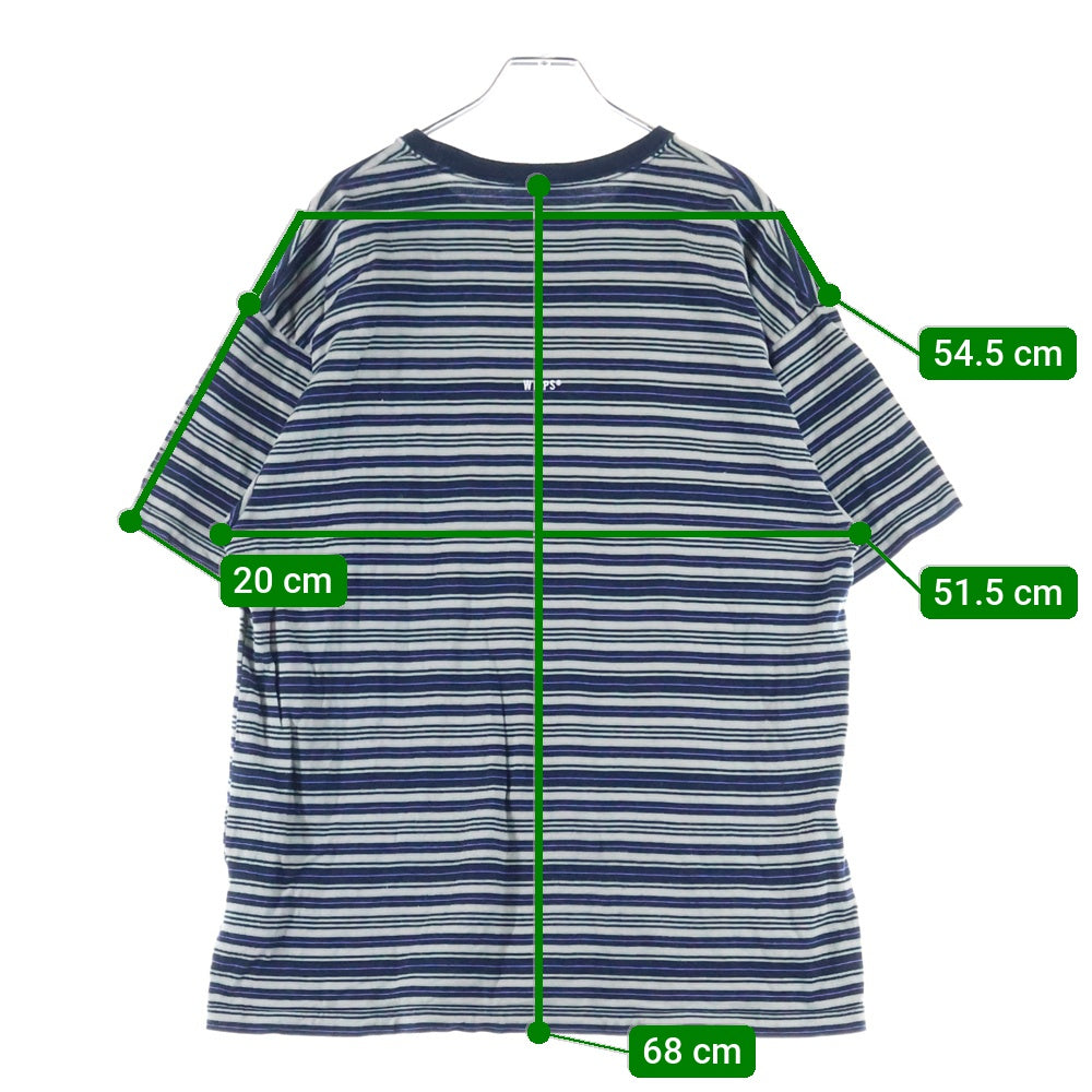 WTAPS(ダブルタップス) 25SS ロゴパッチ ボーダー クルーネック半袖Tシャツ カットソー ネイビー/グレー 251ATDT-CSM22