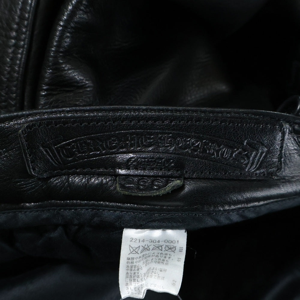 CHROME HEARTS(クロムハーツ) LTHR PANTS クロスボールボタン 5ポケット フレアニー ボタンフライ レザー ストレートパンツ ブラック