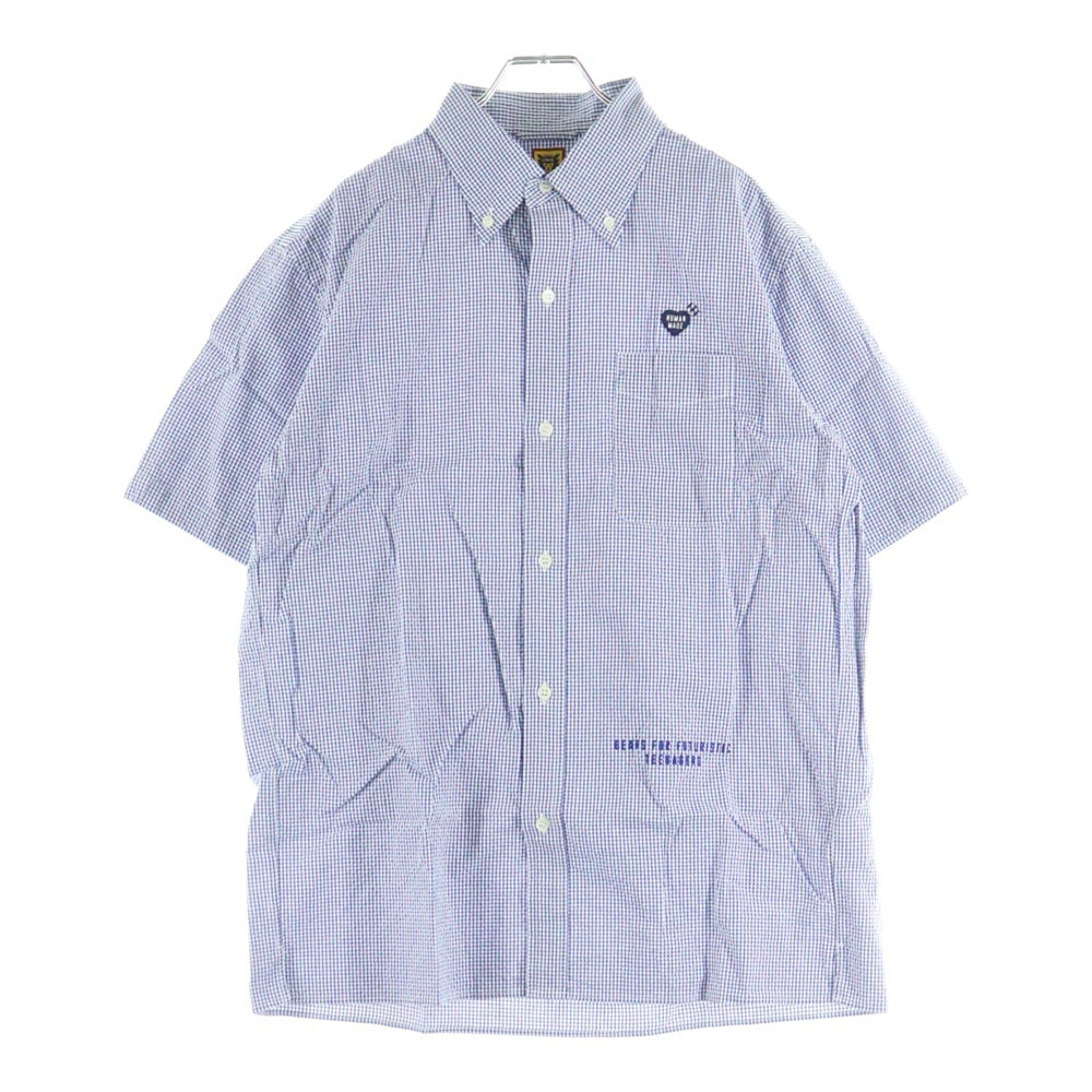 HUMAN MADE(ヒューマンメイド) ギンガムチェック ロゴパッチ フロントポケット ボタンダウン 半袖シャツ ブルー HM23SH007