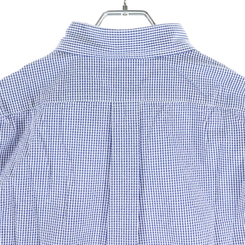 HUMAN MADE(ヒューマンメイド) ギンガムチェック ロゴパッチ フロントポケット ボタンダウン 半袖シャツ ブルー HM23SH007