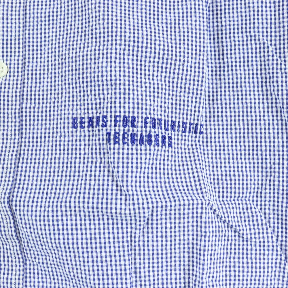 HUMAN MADE(ヒューマンメイド) ギンガムチェック ロゴパッチ フロントポケット ボタンダウン 半袖シャツ ブルー HM23SH007