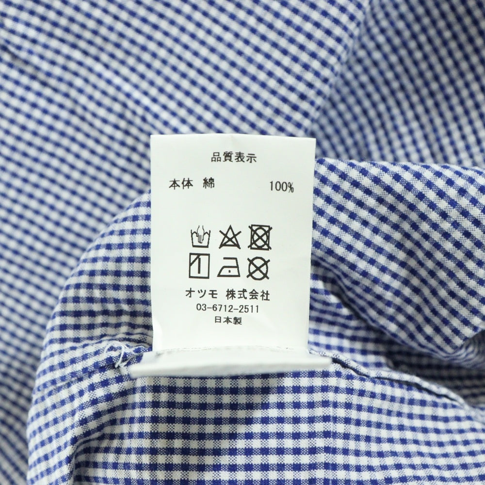 HUMAN MADE(ヒューマンメイド) ギンガムチェック ロゴパッチ フロントポケット ボタンダウン 半袖シャツ ブルー HM23SH007