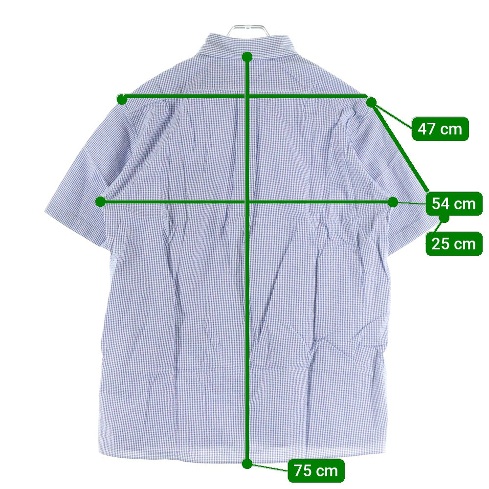 HUMAN MADE(ヒューマンメイド) ギンガムチェック ロゴパッチ フロントポケット ボタンダウン 半袖シャツ ブルー HM23SH007