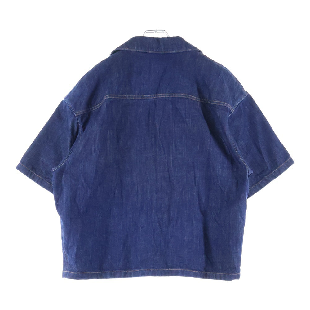PRADA(プラダ) 24SS トライアングルロゴプレート オープンカラー 半袖 デニム シャツ インディゴ GEC068