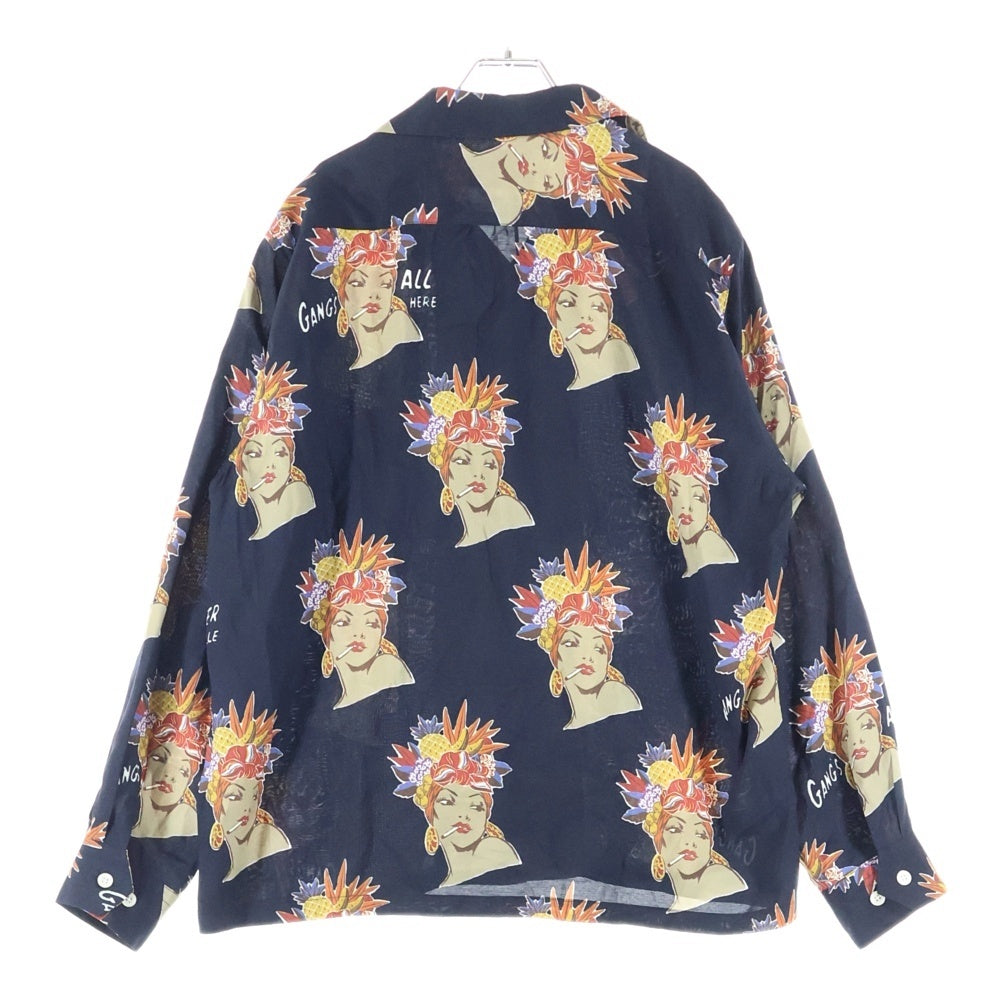 GANGSTERVILLE(ギャングスタービル) オープンカラー 長袖レーヨンシャツ ネイビー