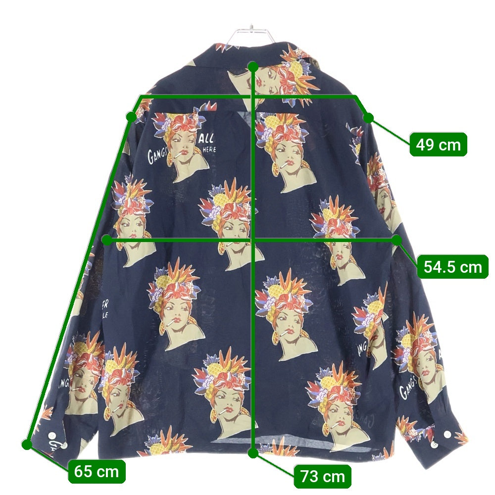 GANGSTERVILLE(ギャングスタービル) オープンカラー 長袖レーヨンシャツ ネイビー