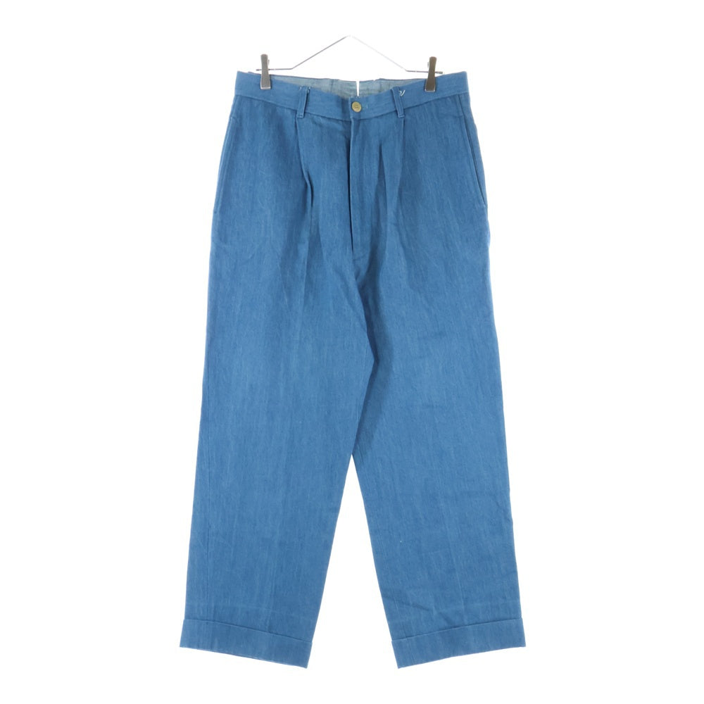 BY GLADHAND(バイグラッドハンド) コットンリネン タック デニムパンツ ブルー
