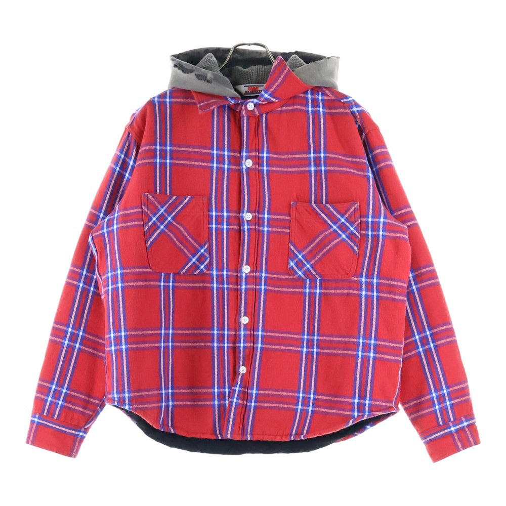 SAINT MICHAEL(セントマイケル) 24AW SHIRT JK FRANNEL QLT フランネル チェック キルティング フーデッド シャツ ジャケット レッド SM-YS1-0000-060
