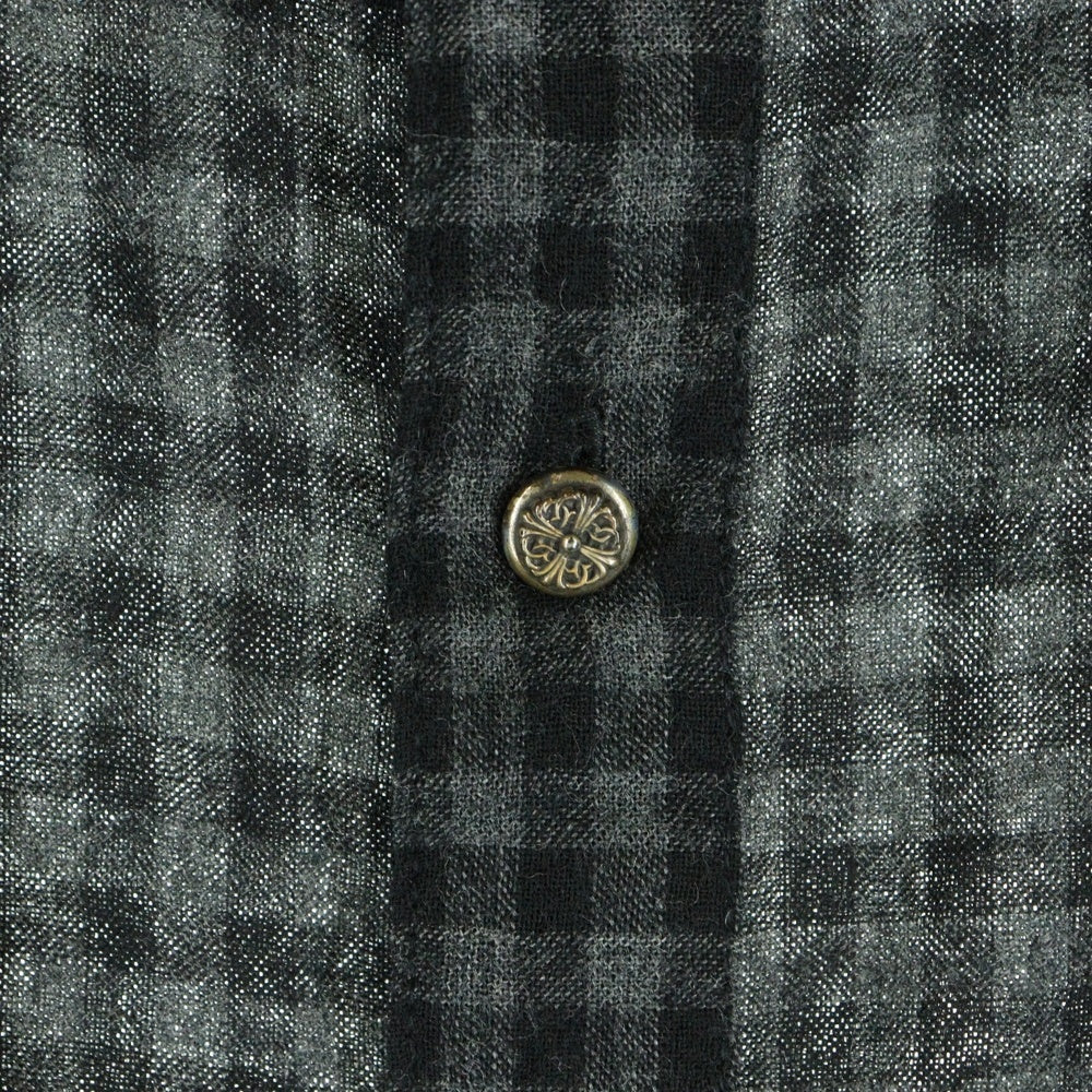 CHROME HEARTS(クロムハーツ) フローラルボールボタン クロスパッチ ウールギンガムチェック 長袖シャツ グレー