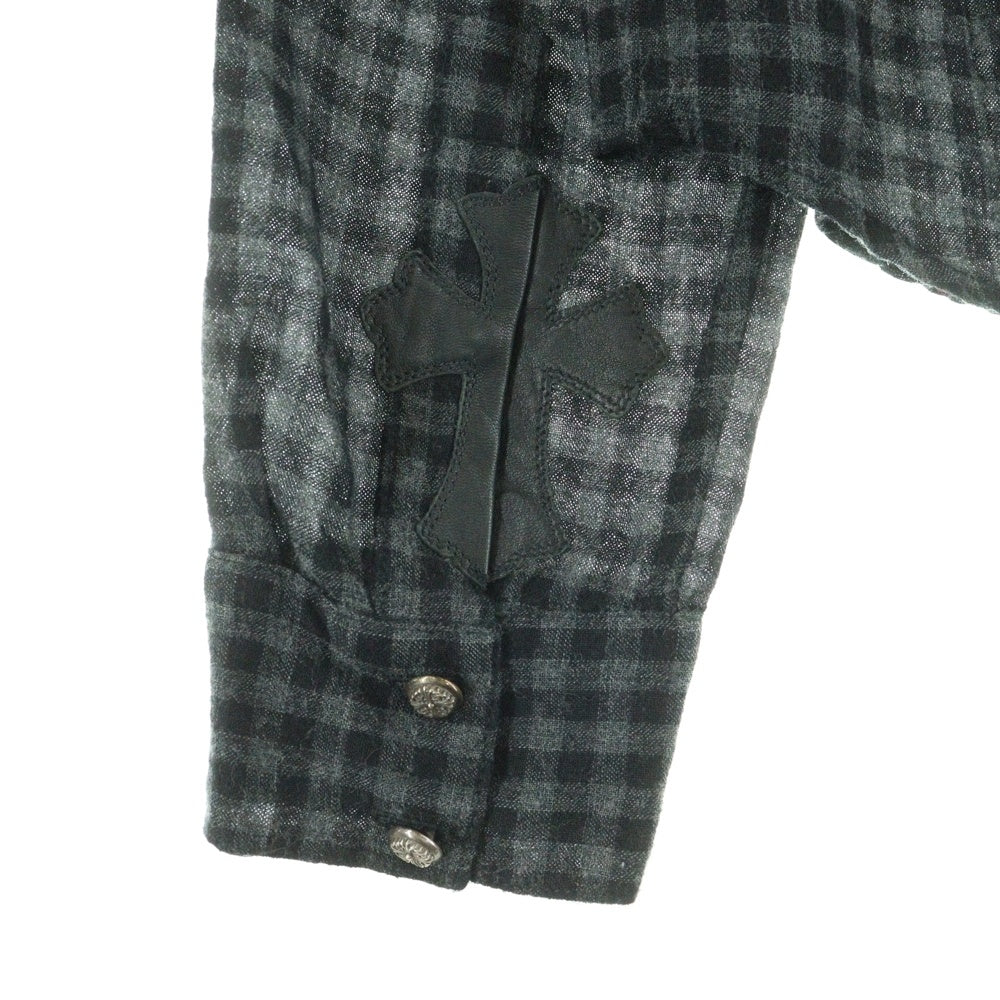 CHROME HEARTS(クロムハーツ) フローラルボールボタン クロスパッチ ウールギンガムチェック 長袖シャツ グレー