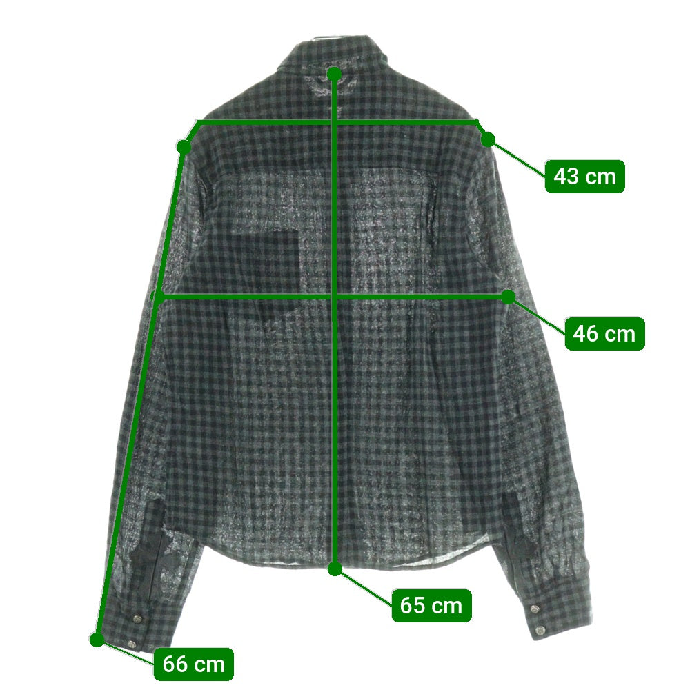 CHROME HEARTS(クロムハーツ) フローラルボールボタン クロスパッチ ウールギンガムチェック 長袖シャツ グレー