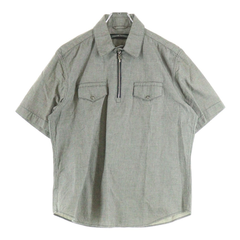 CHROME HEARTS(クロムハーツ) マイクロハンドトゥース ダガーハーフジップ 半袖シャツ グレー