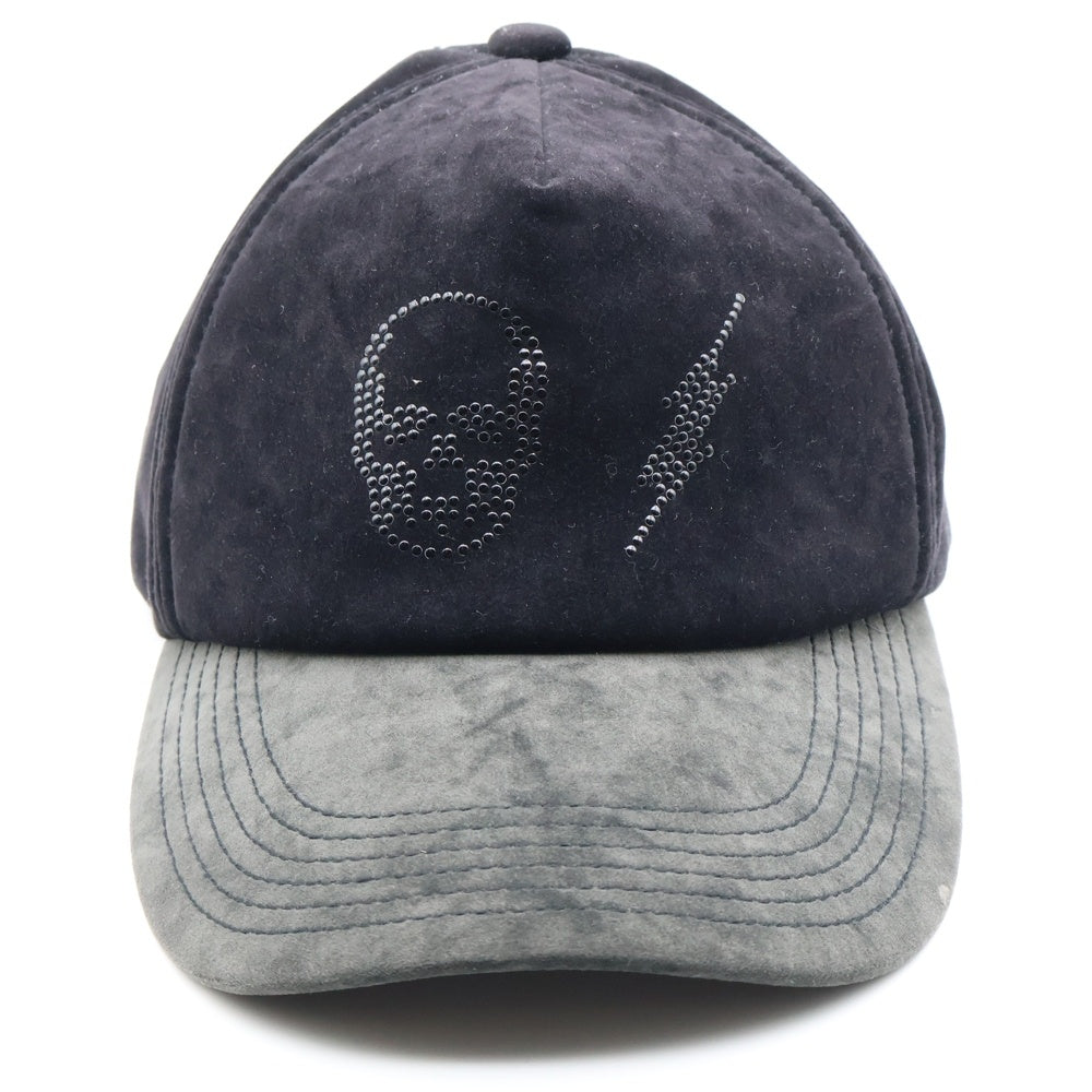 lucien pellat-finet(ルシアンペラフィネ) ベロア スカル ラインストーン ベースボールキャップ ブラック