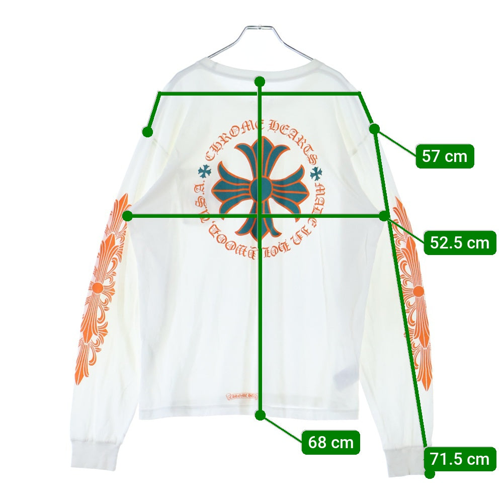 CHROME HEARTS(クロムハーツ) Miami Limited Back Cross L/S Tee マイアミ限定 CHプラス フローラルクロス 長袖Tシャツ ロンT ホワイト
