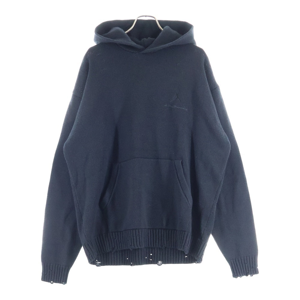 NIKE(ナイキ) JORDAN BRAND M J AMM HOODIE SWEATER フロントロゴ刺繍 ウール ニット プルオーバーパーカー ブラック FN0611-010