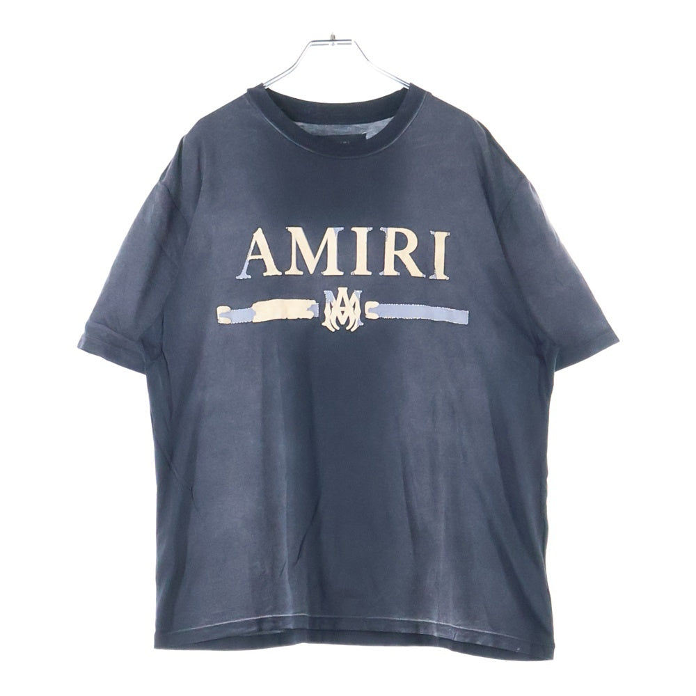 AMIRI(アミリ) ヴィンテージ加工 フロッキーロゴプリント 半袖Tシャツ ブラック