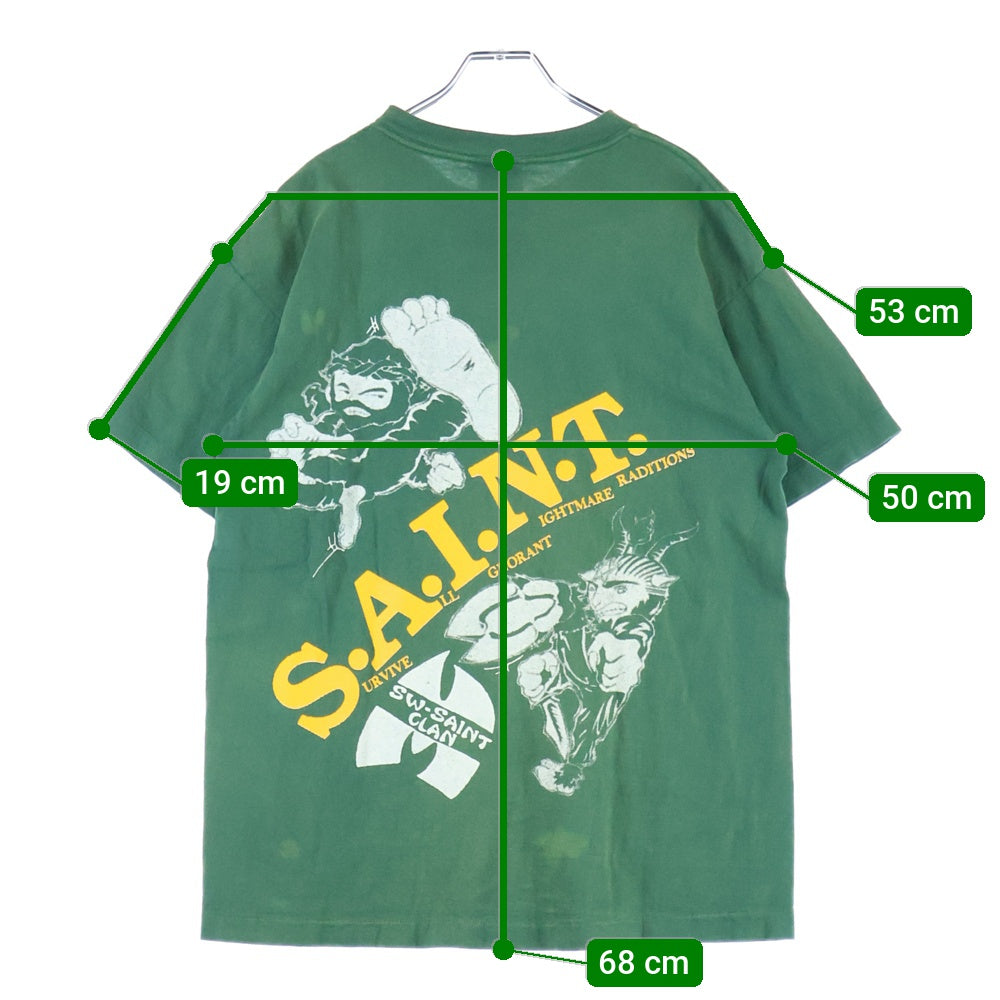 SAINT MICHAEL(セントマイケル) 24SS TEE SAINT CLAN セイント クラン クルーネック カットソー 半袖Tシャツ グリーン SM-YS8-0000-C16