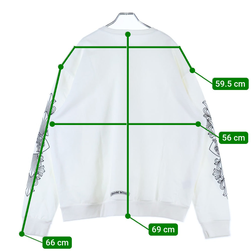 CHROME HEARTS(クロムハーツ) LOVE YOU NECK LOGO ラブユー ネックロゴ 袖フローラルプリント クルーネックスウェット ホワイト