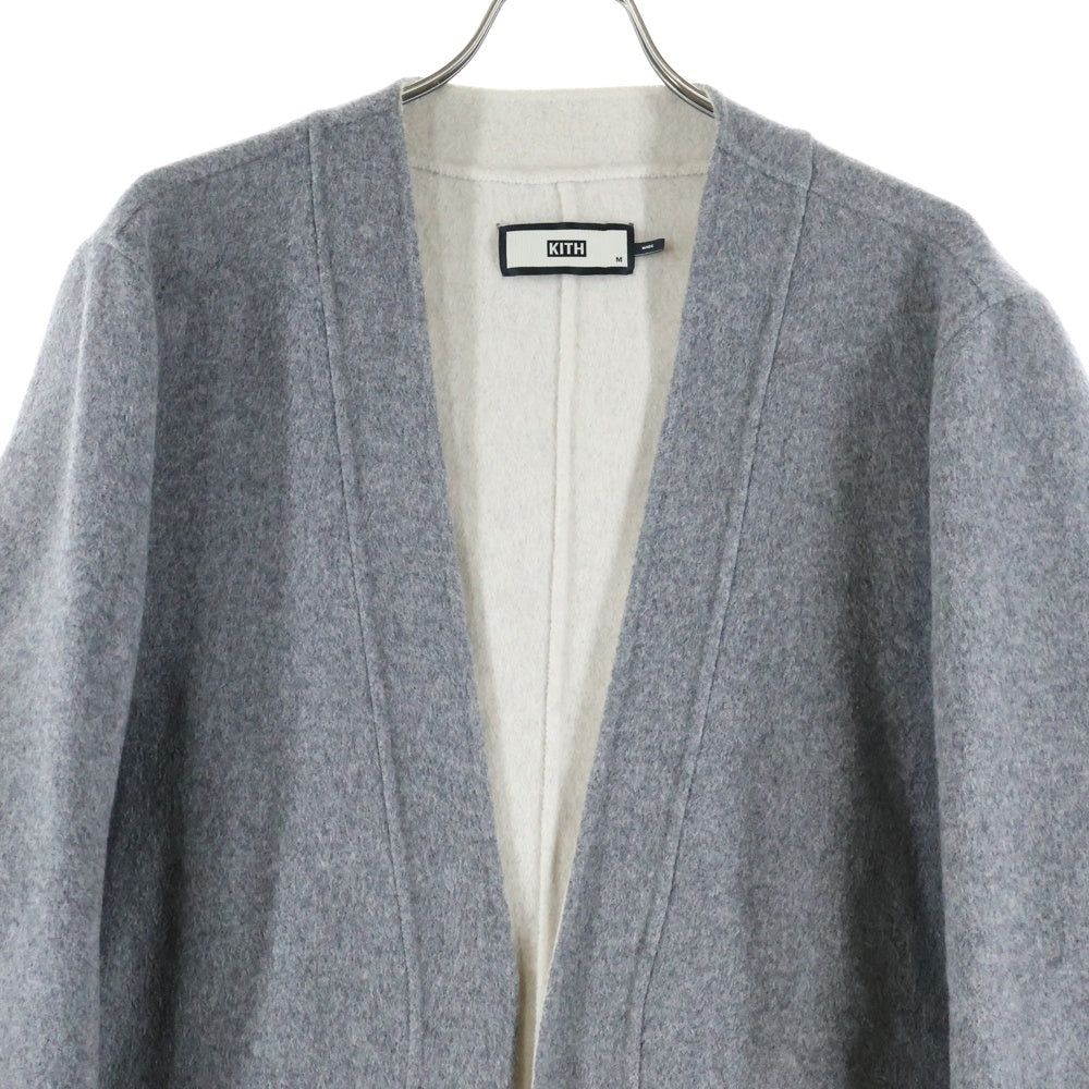 KITH(キス) ノーカラー ウール ロングコート グレー KH1086