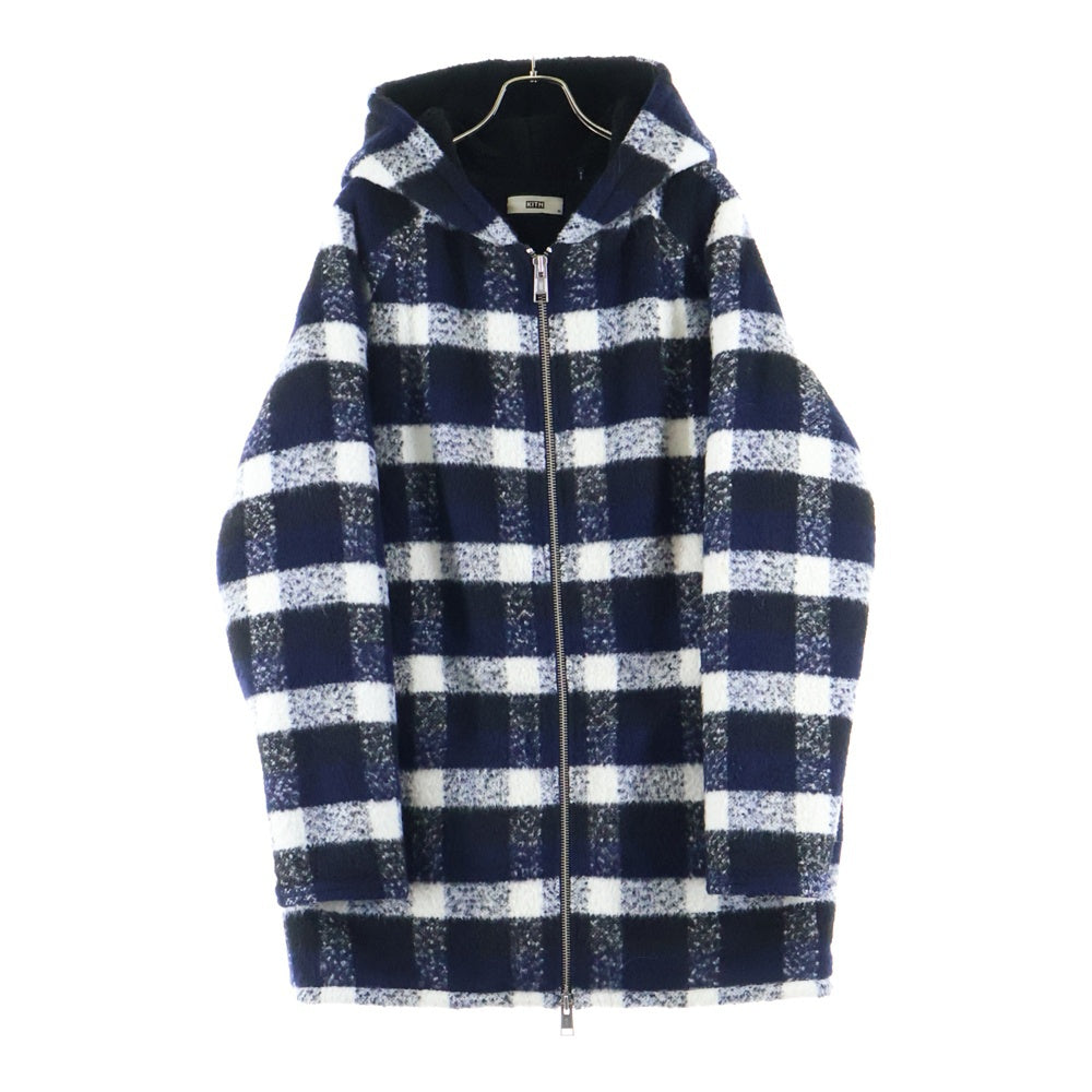 KITH(キス) ジップアップ フーデッド チェック ボアジャケット ブラック/ホワイト KH2141