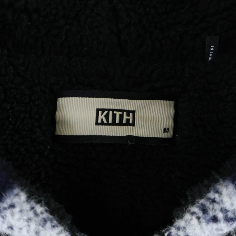 KITH(キス) ジップアップ フーデッド チェック ボアジャケット ブラック/ホワイト KH2141