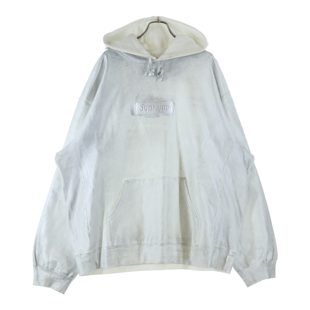 SUPREME(シュプリーム) 24SS ×MM6 Maison Margiela Foil Box Logo Hooded Sweatshirt メゾンマルジェラ ボックスロゴ スウェットプルオーバーパーカー シルバー