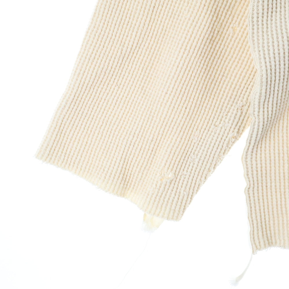 Name.(ネーム) WAFFLE TAPED LOOSE SLEEVE DAMAGE TEE ワッフル ダメージ加工 クルーネック 長袖Tシャツ カットソー ベージュ NMCU-FI004