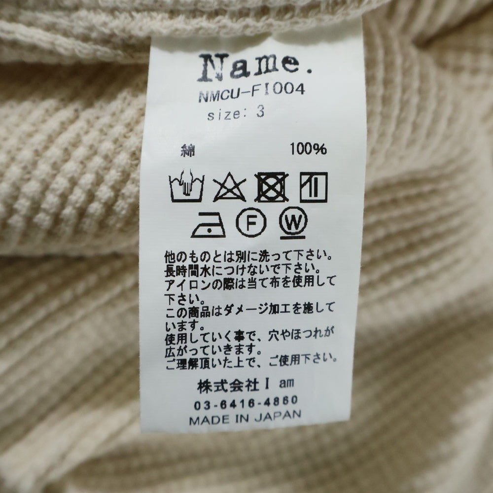 Name.(ネーム) WAFFLE TAPED LOOSE SLEEVE DAMAGE TEE ワッフル ダメージ加工 クルーネック 長袖Tシャツ カットソー ベージュ NMCU-FI004