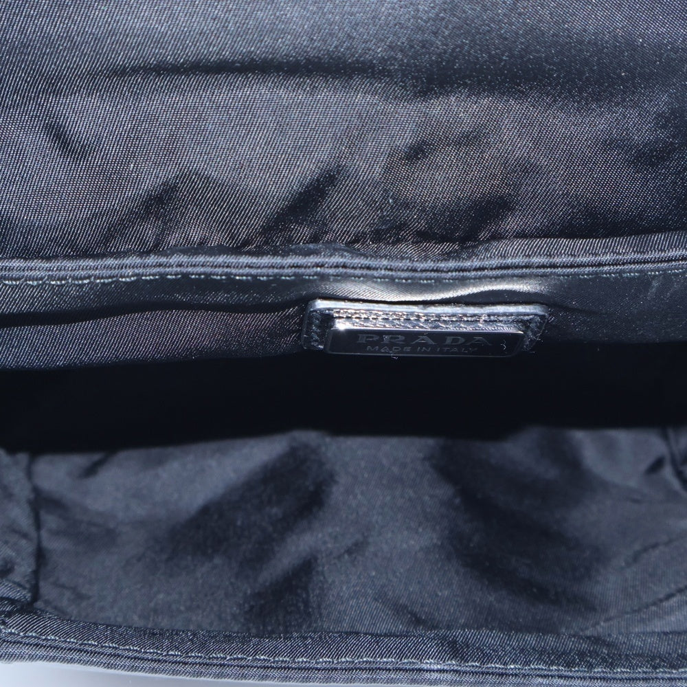 PRADA(プラダ) Re-Nylon サフィアーノレザー切替 トライアングルロゴプレート ショルダーバッグ ブラック 2VD070