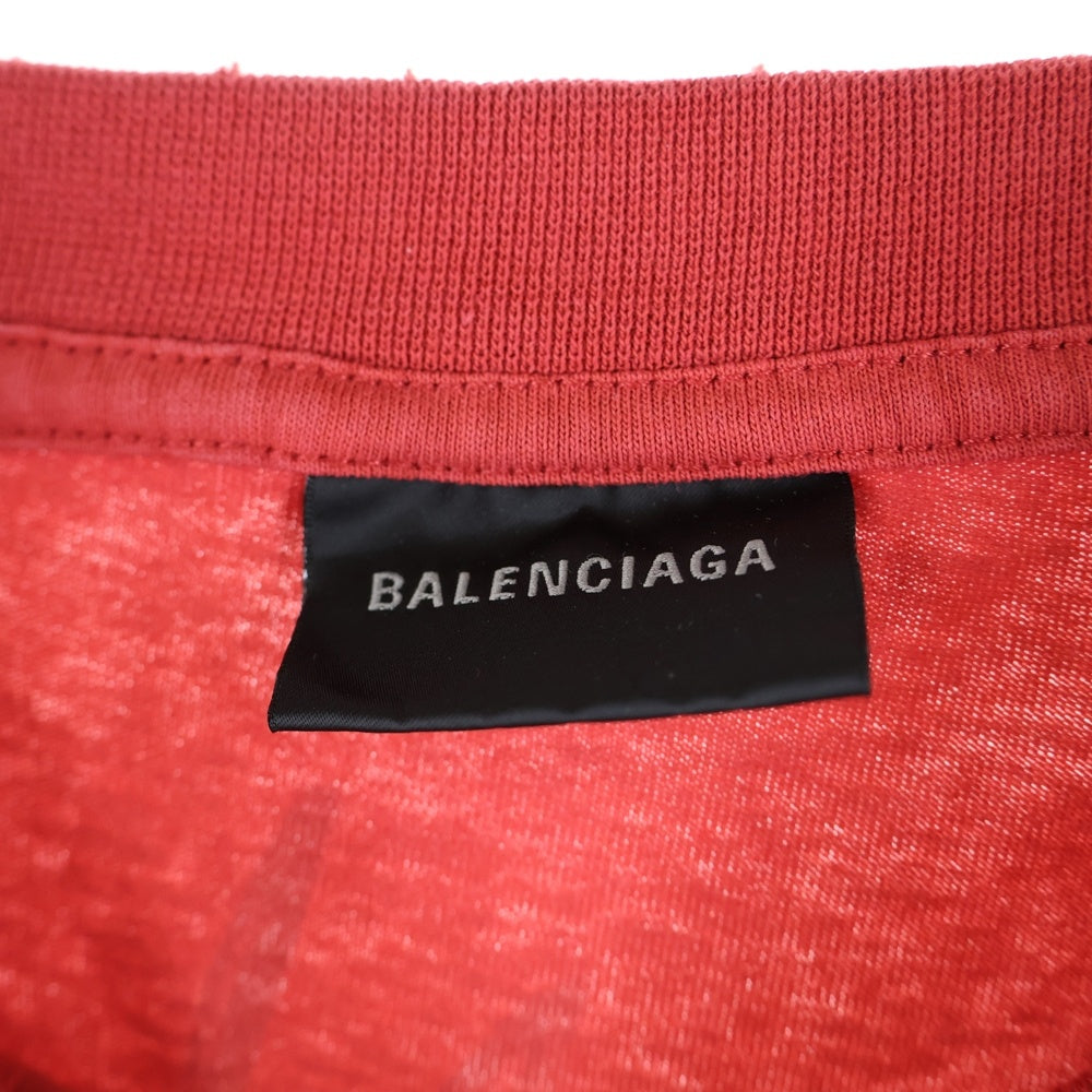BALENCIAGA(バレンシアガ) 25SS ISABELLE イザベラ ダメージ加工 プリント クルーネック 半袖Tシャツ カットソー レッド 826344 TSVV6