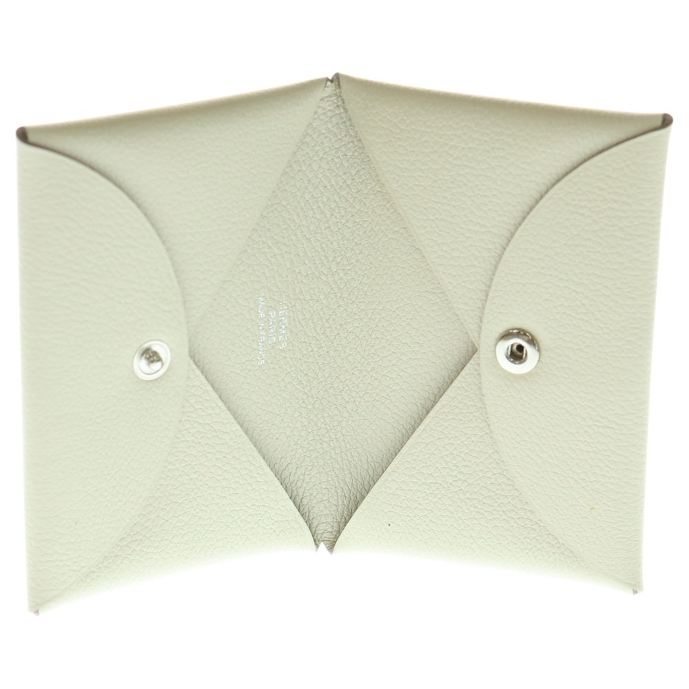 HERMES(エルメス) カルヴィ ナタ レザー カードケース ホワイト シルバー金具 B刻印