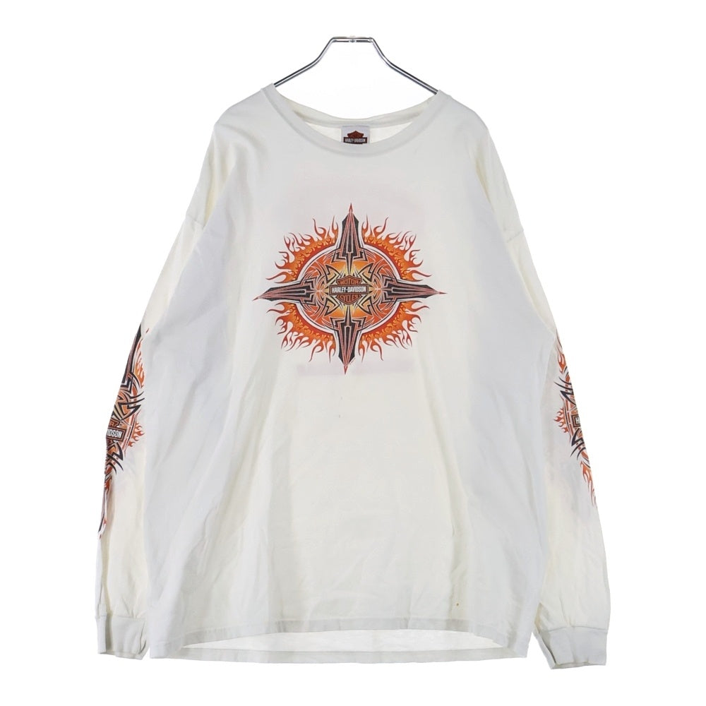 VINTAGE(ヴィンテージ) 00S HARLEY DAVIDSON TRIBAL FLAME L/S TEE ハーレーダビッドソン トライバル フレイム プリント 長袖Tシャツ カットソー ホワイト