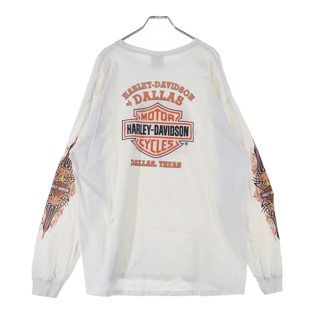 VINTAGE(ヴィンテージ) 00S HARLEY DAVIDSON TRIBAL FLAME L/S TEE ハーレーダビッドソン トライバル フレイム プリント 長袖Tシャツ カットソー ホワイト