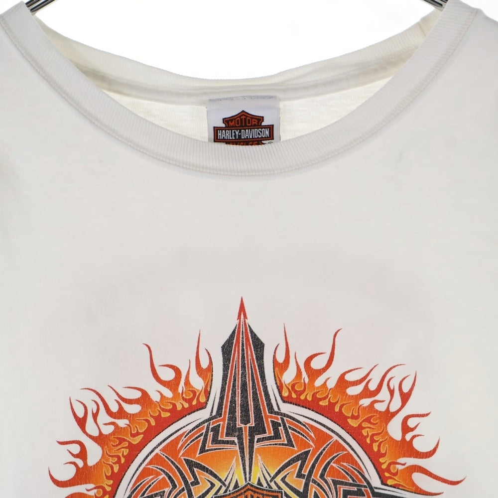 VINTAGE(ヴィンテージ) 00S HARLEY DAVIDSON TRIBAL FLAME L/S TEE ハーレーダビッドソン トライバル フレイム プリント 長袖Tシャツ カットソー ホワイト