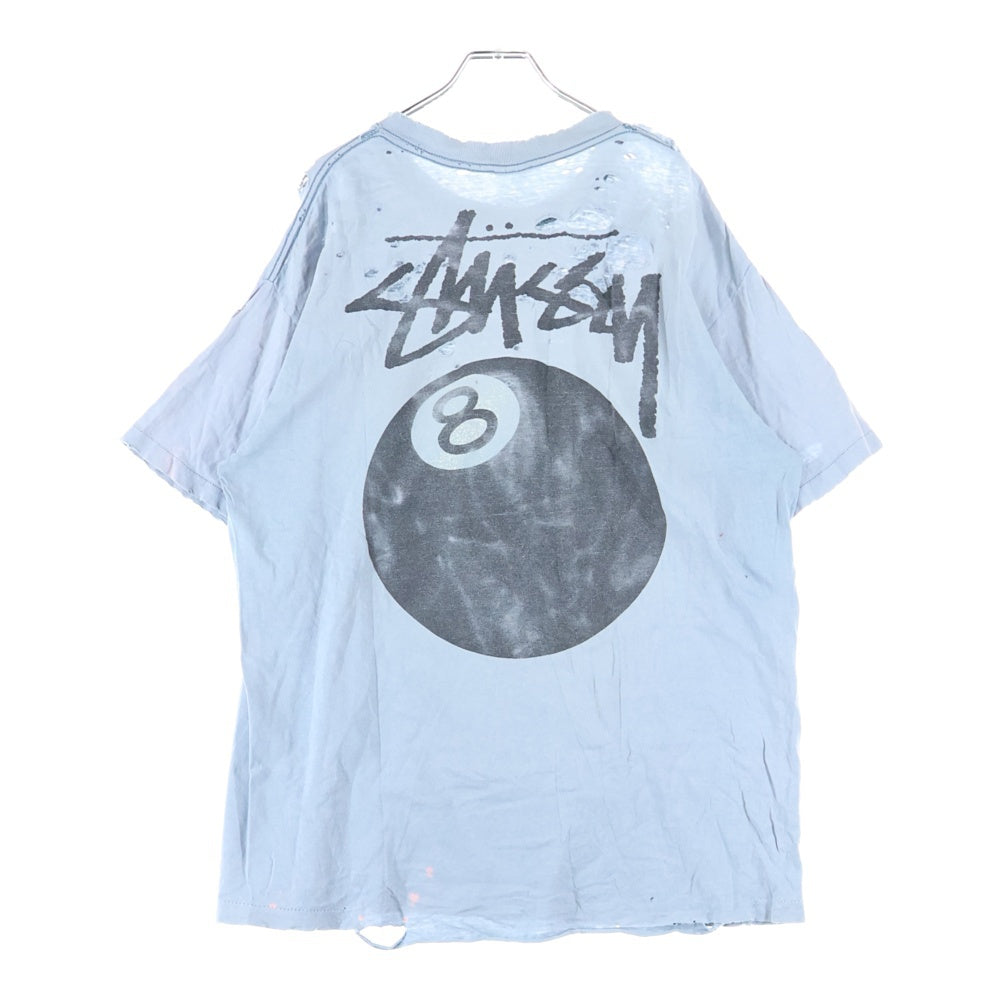 STUSSY(ステューシー) 80S VINTAGE OLD ヴィンテージ オールド 8ボール ロゴプリント クルーネック 半袖シャツ カットソーライトブルー