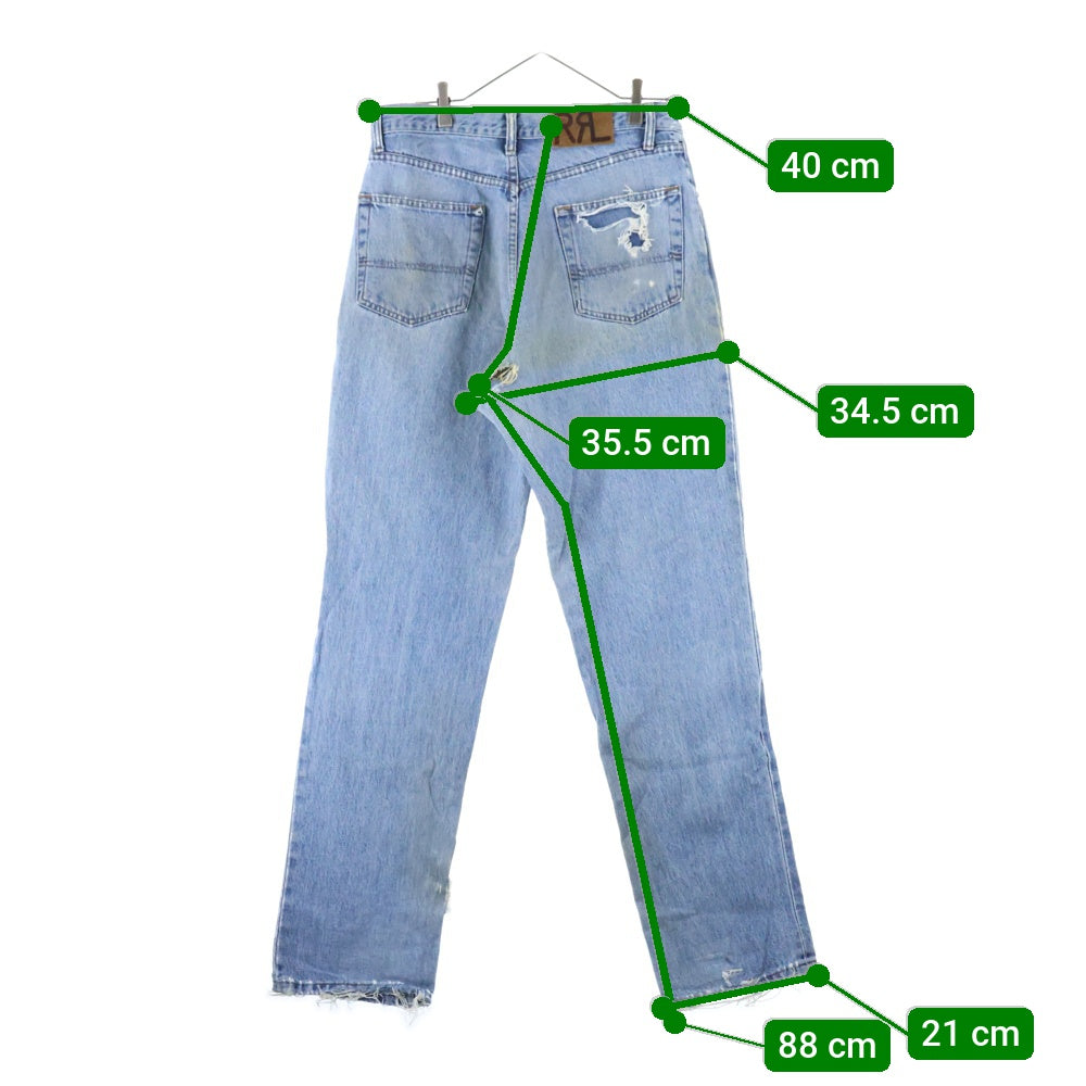 RRL(ダブルアールエル) USA製 ジップフライ ダメージ ストレート デニムパンツ インディゴ