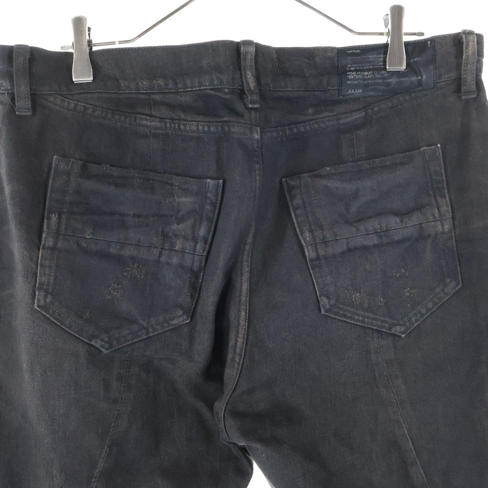 JULIUS(ユリウス) ダメージ加工 ボタンフライ バナナカーブ デニムパンツ ダークブラウン