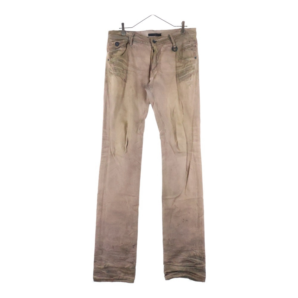 JULIUS(ユリウス) ダメージ加工 ボタンフライ コットン ストレートデニムパンツ ピンク