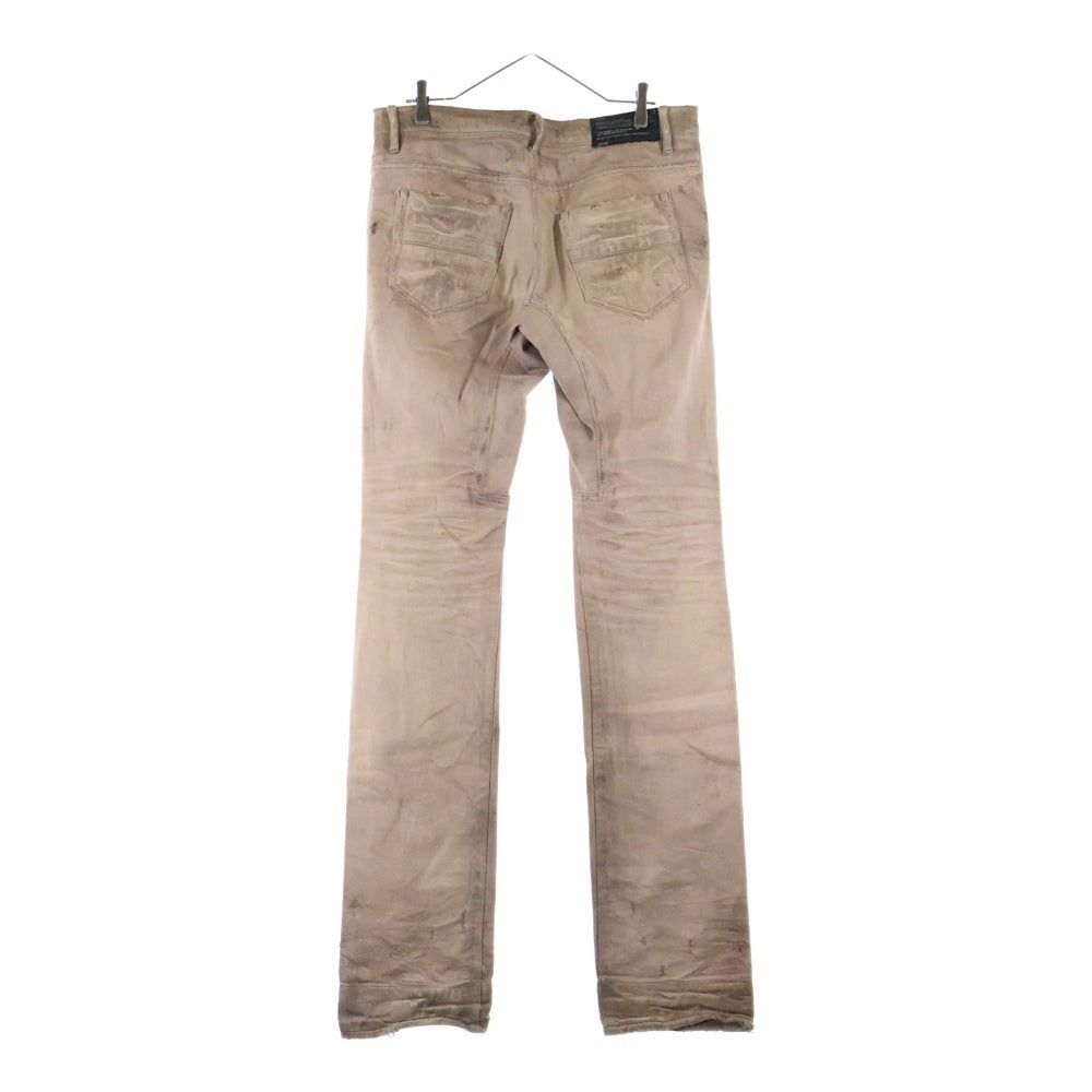 JULIUS(ユリウス) ダメージ加工 ボタンフライ コットン ストレートデニムパンツ ピンク