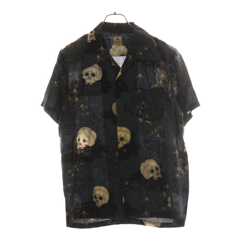 Sasquatchfabrix.(サスクワッチファブリックス) 11SS どくろ スカル レーヨン オープンカラー アロハシャツ 半袖シャツ ネイビー 11SS-SY5-001