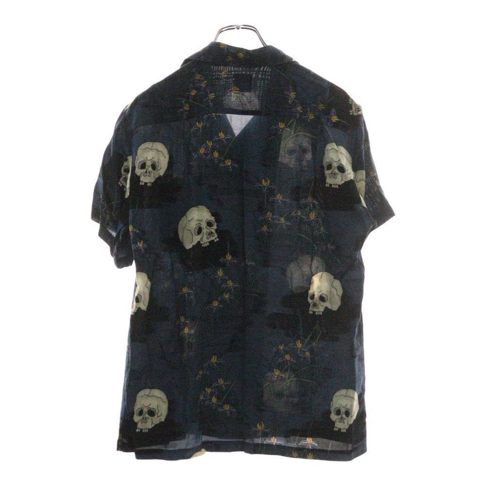 Sasquatchfabrix.(サスクワッチファブリックス) 11SS どくろ スカル レーヨン オープンカラー アロハシャツ 半袖シャツ ネイビー 11SS-SY5-001