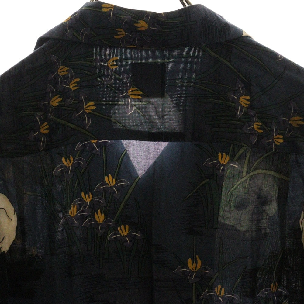 Sasquatchfabrix.(サスクワッチファブリックス) 11SS どくろ スカル レーヨン オープンカラー アロハシャツ 半袖シャツ ネイビー 11SS-SY5-001