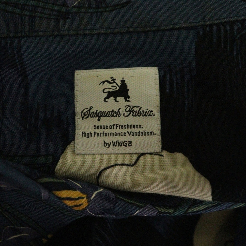 Sasquatchfabrix.(サスクワッチファブリックス) 11SS どくろ スカル レーヨン オープンカラー アロハシャツ 半袖シャツ ネイビー 11SS-SY5-001