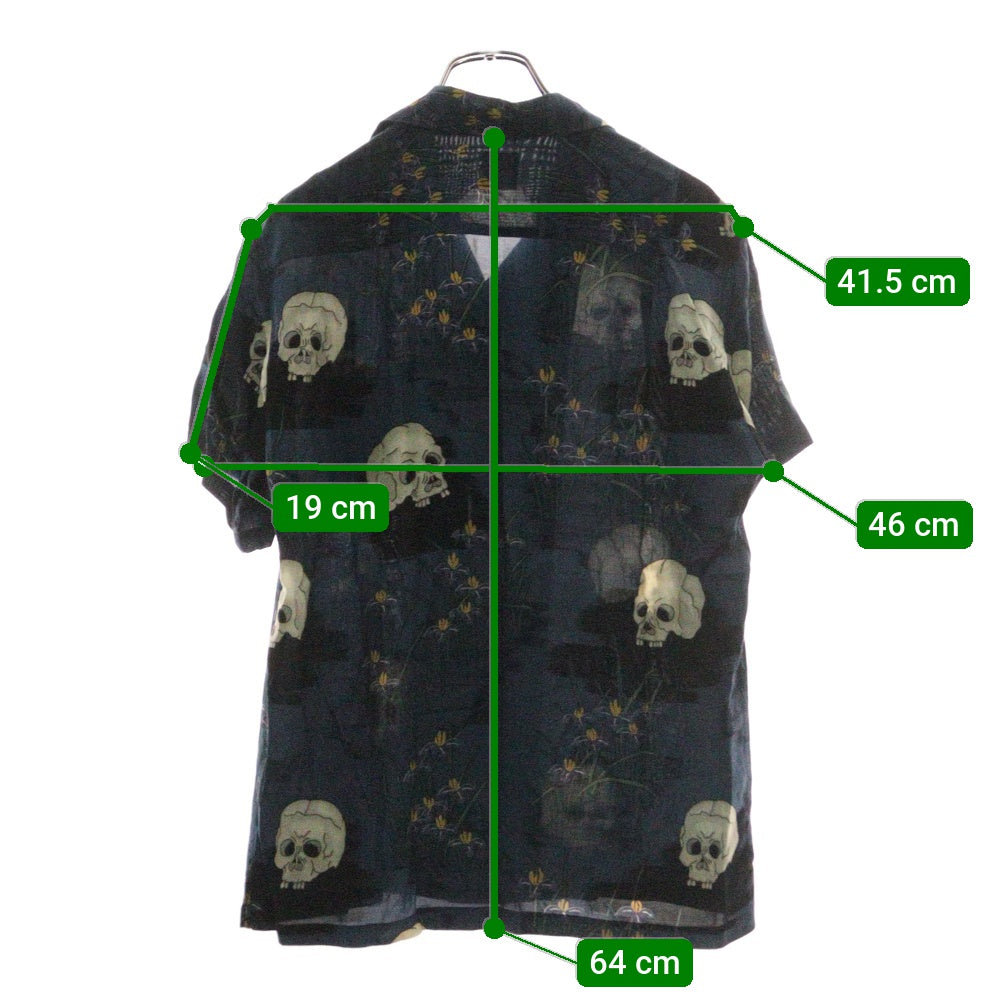 Sasquatchfabrix.(サスクワッチファブリックス) 11SS どくろ スカル レーヨン オープンカラー アロハシャツ 半袖シャツ ネイビー 11SS-SY5-001