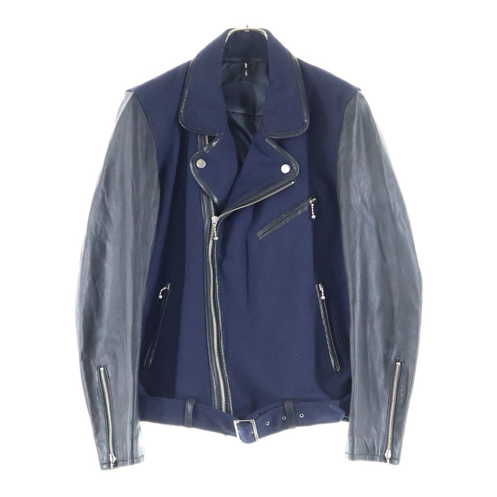 glamb(グラム) レザー切替 ウール ダブルライダースジャケット ネイビー