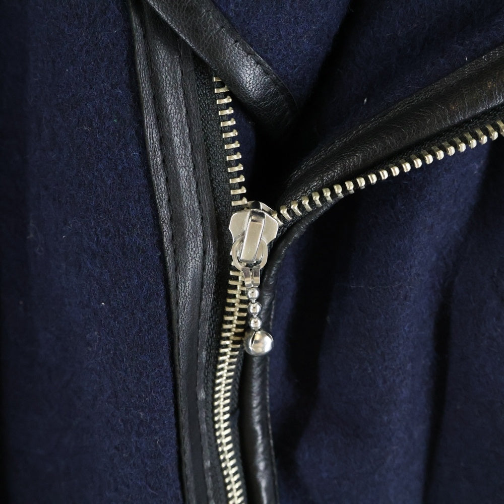 glamb(グラム) レザー切替 ウール ダブルライダースジャケット ネイビー